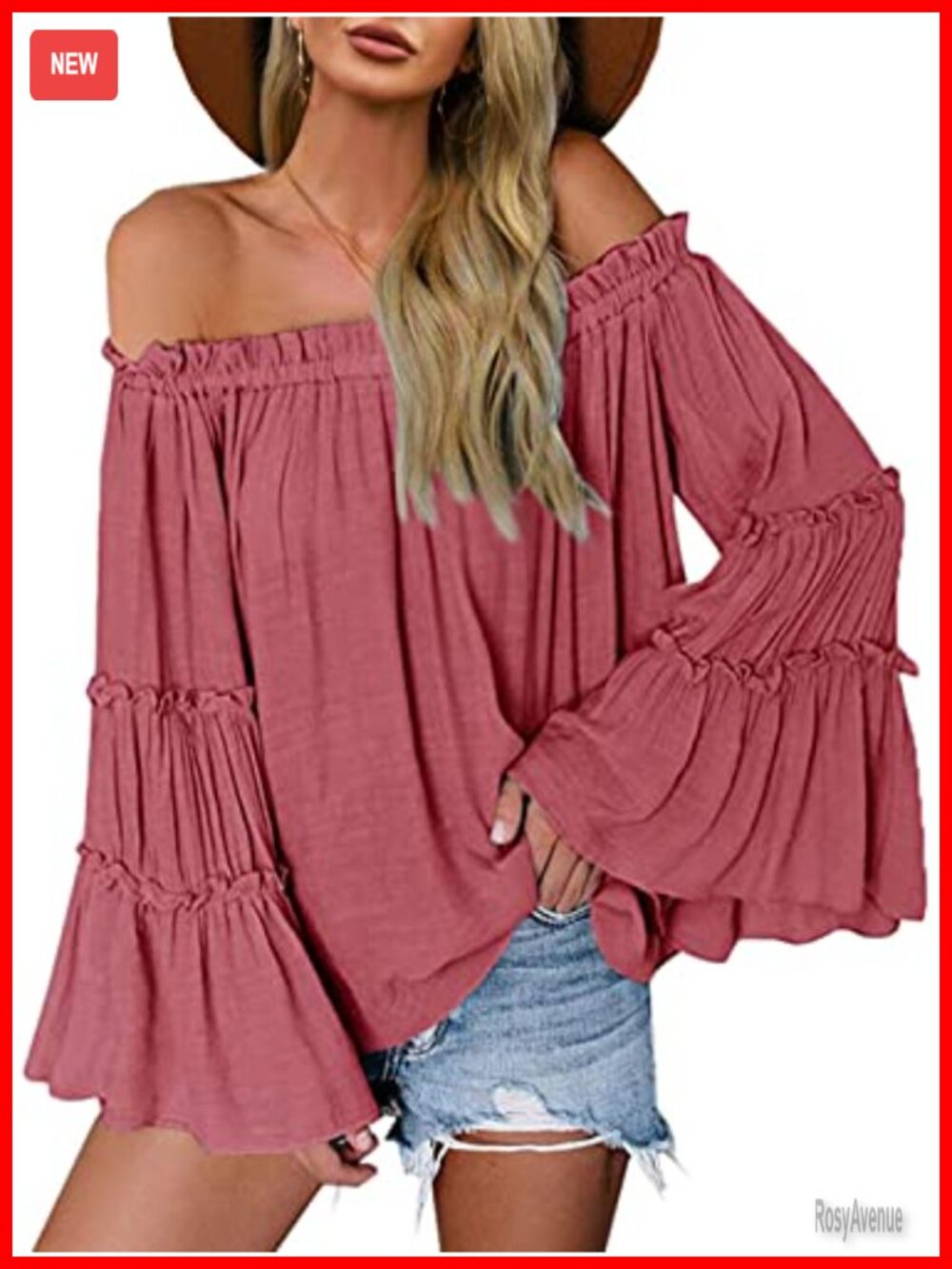 Off The Shoulder Bell Sleeve Ruffle Blouse Loose Casual Flared Top